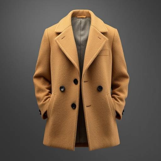 A classic camelhair wool overcoat with a single-breasted design and a luxurious feel.