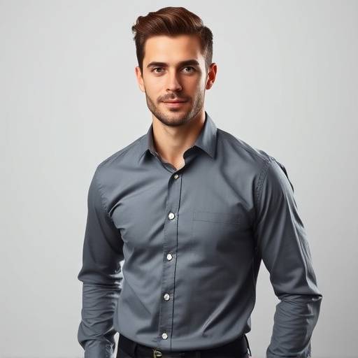 A model wearing a perfectly fitted custom business shirt