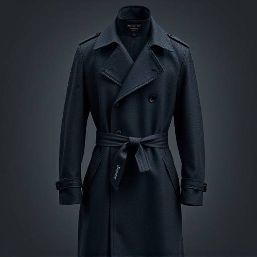 A sophisticated dark grey wool trench coat with classic detailing and a water-resistant finish.